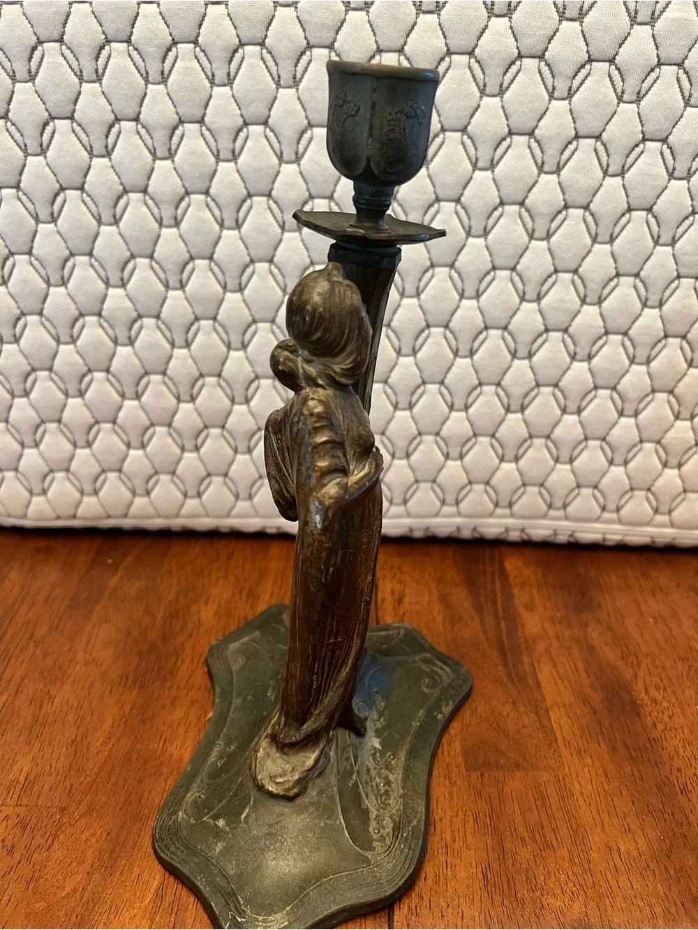 Art Nouveau, Spelter/Bronze-Tone  Female Figurine Candle Holder - Elegant Accent